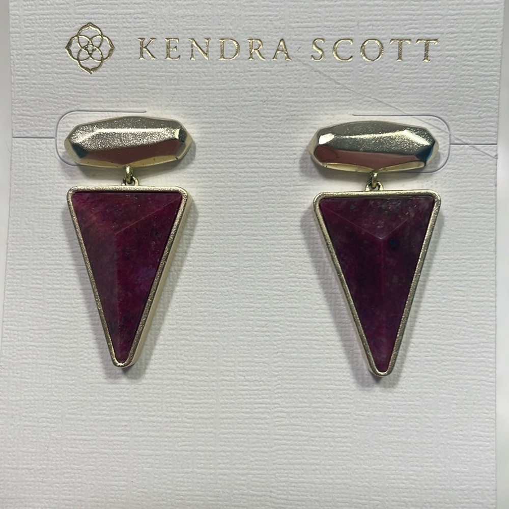 Kendra Scott earrings gold and burgundy stone